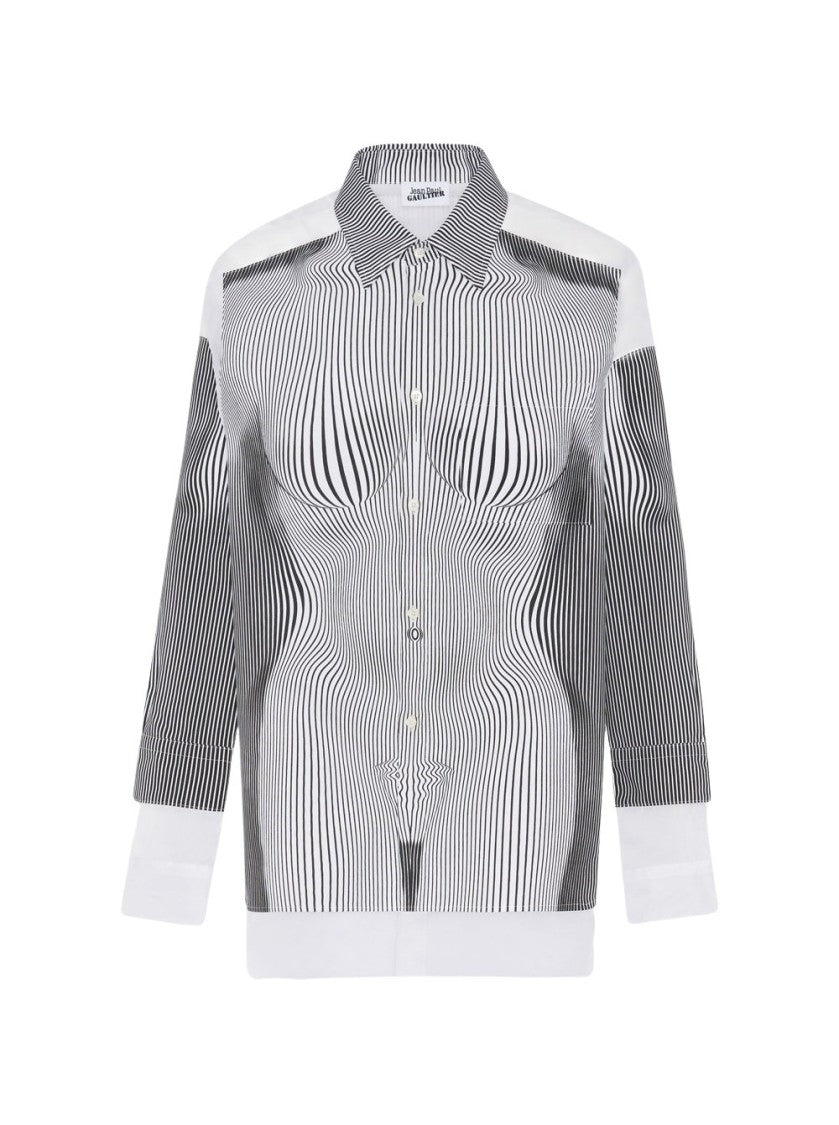 Jean Paul Gaultier Petit Grand Pinstripe Body Morphing Nylon Shirt Black And White