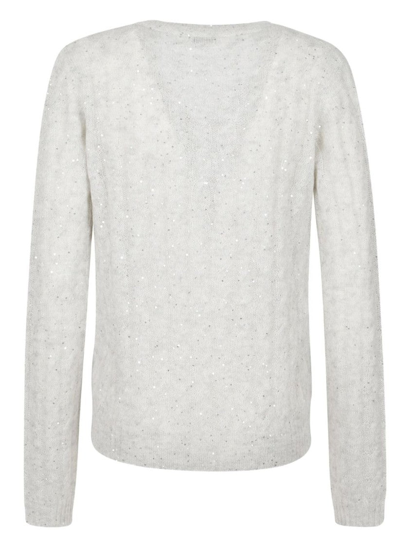 Brunello Cucinelli Cashmere Knit Sweater With V-Neckline And Subtle Sequins
