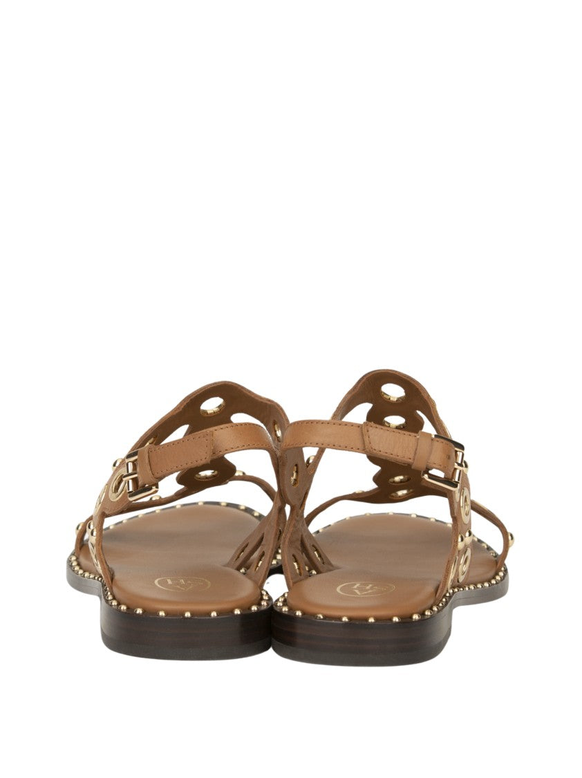 Ash Cut-Out Design Sandals With Circular Accents