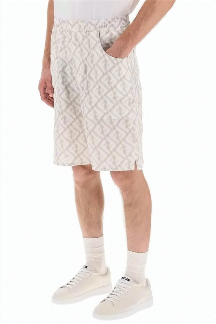Fendi Relaxed Fit Linen Shorts With Geometric Pattern