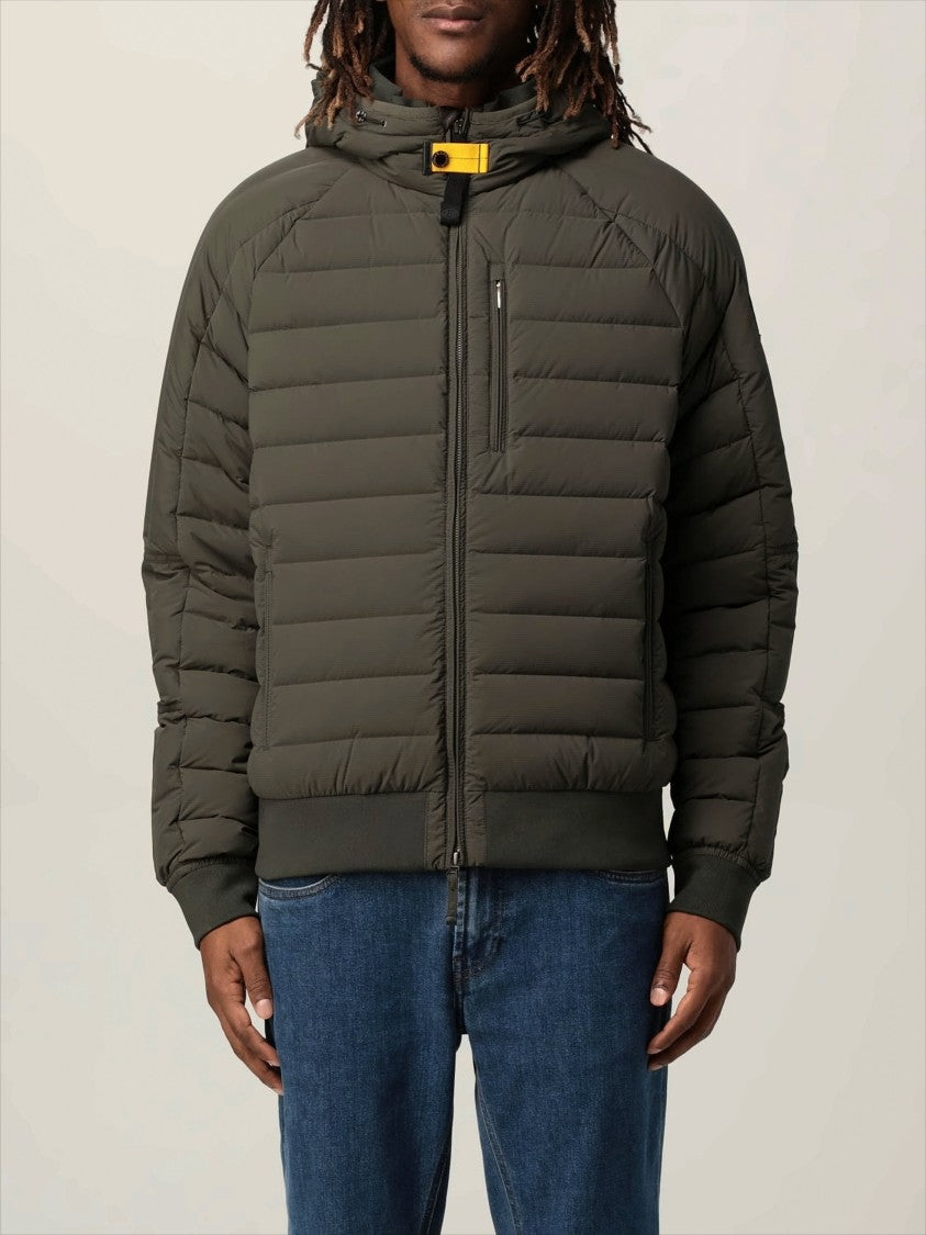 Parajumpers Quilted Grey Padded Jacket With Hood And Distinctive Strap