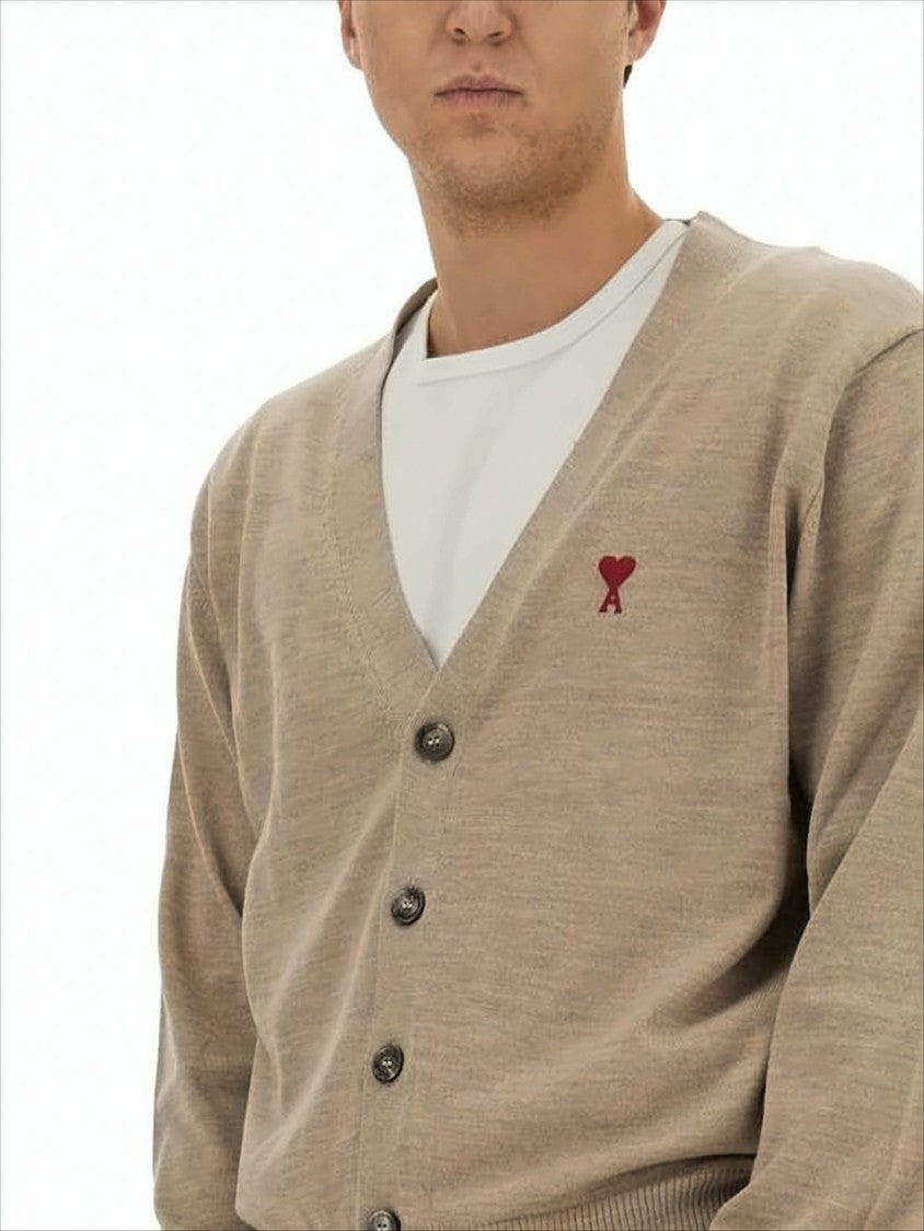 Ami Wool Cardigan With V-Neckline
