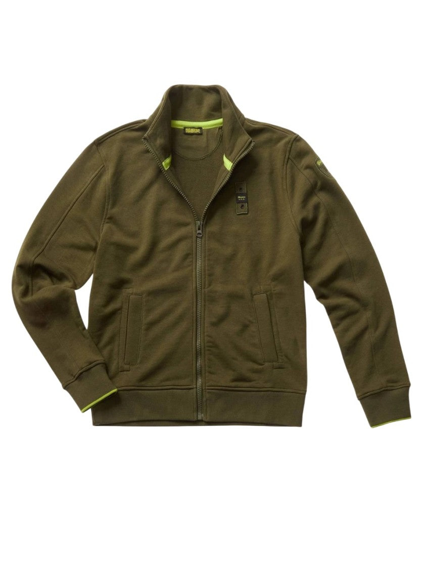 Blauer High Collar Zip Sweatshirt With Herringbone Detail