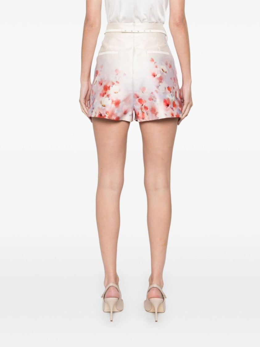 Zimmermann White Floral Silk Shorts