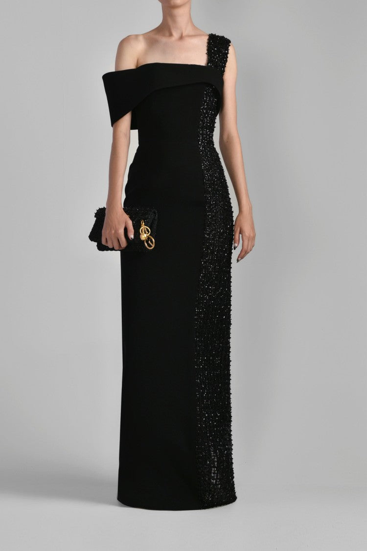 Saiid Kobeisy One Shoulder Crepe Beaded Dress