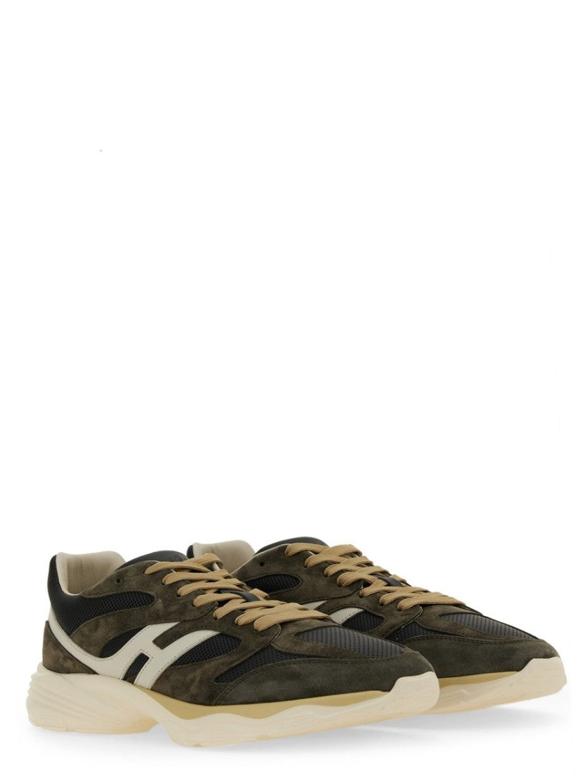 Hogan Calfskin And Suede Sneakers With Prominent Logo