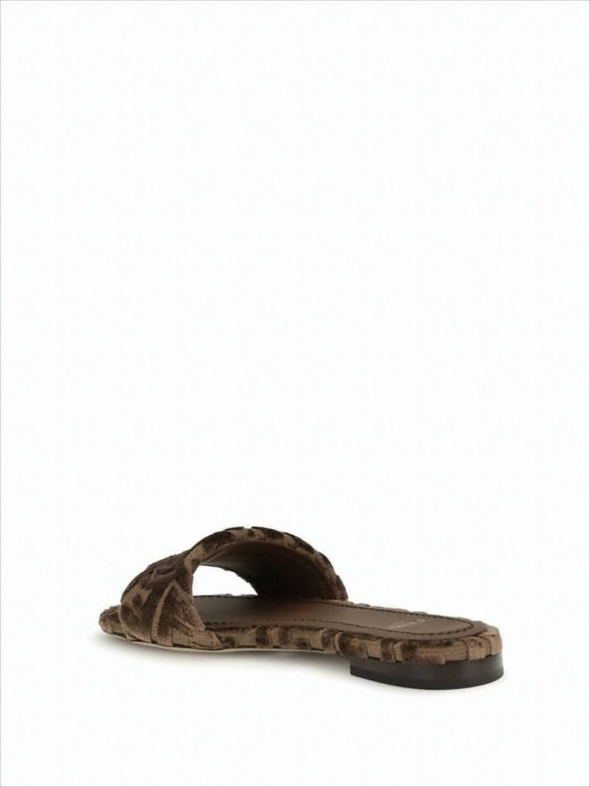 Fendi Flat Slide Sandals With Chevron Velvet Upper