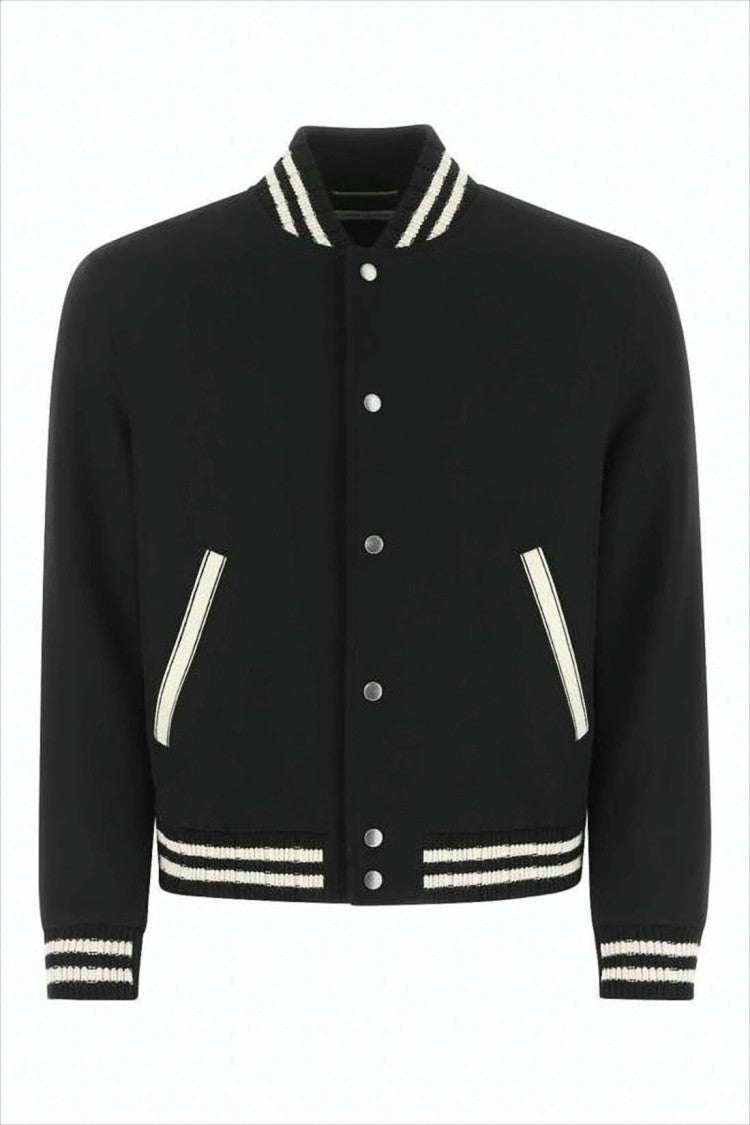 Saint Laurent Classic Bomber Jacket With Ribbed Collar