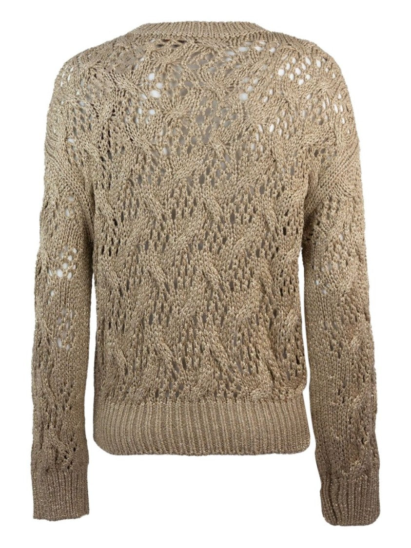 Max Mara Gold-Toned Open Knit Sweater With Geometric Pattern
