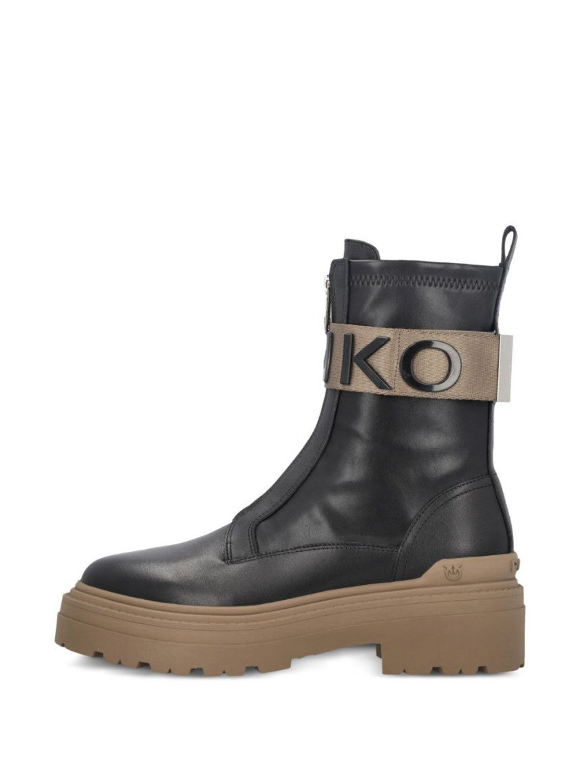 Pinko Chunky Sole Black Leather Boots