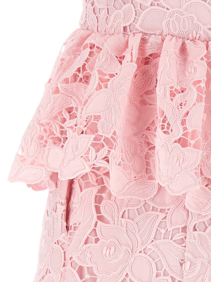 Self-Portrait Pink Lace Peplum Midi' Dress