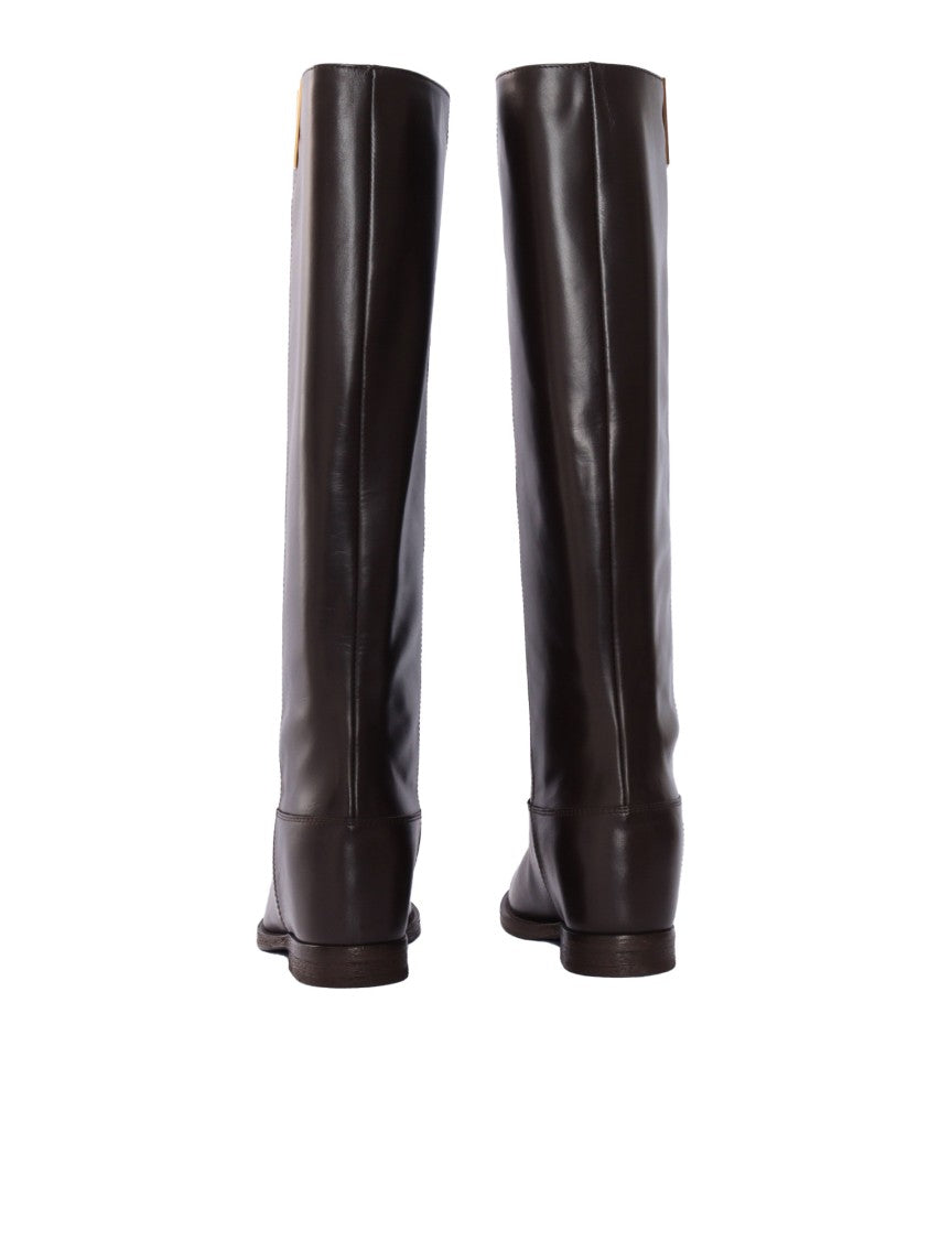 Via Roma 15 Pointed Toe V-Cutout Leather Boots