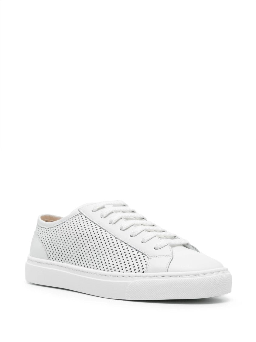 Doucal's Beige Low-Top Leather Sneakers With Perforated Side Panels