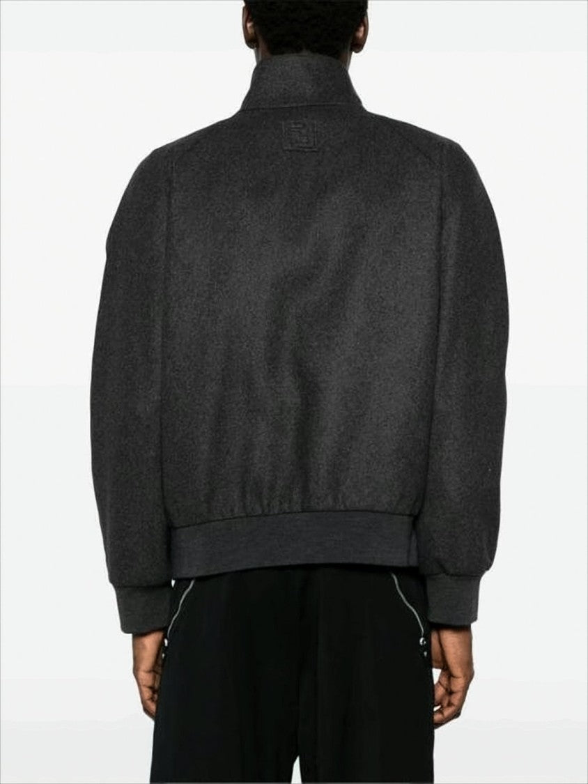Fendi High Collar Grey Bomber Jacket With Ribbed Details