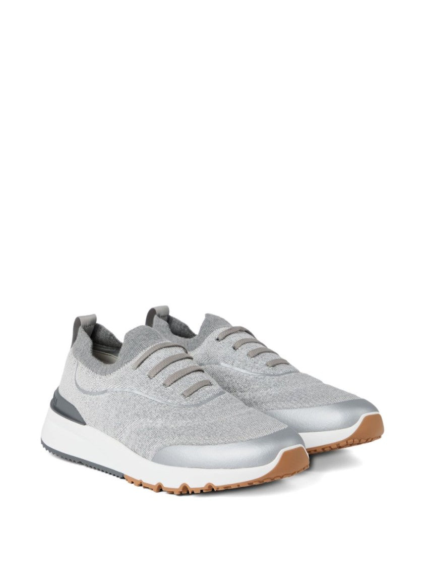 Brunello Cucinelli Knitted Upper Sneakers With Lace-Up Front And Contrasting Sole