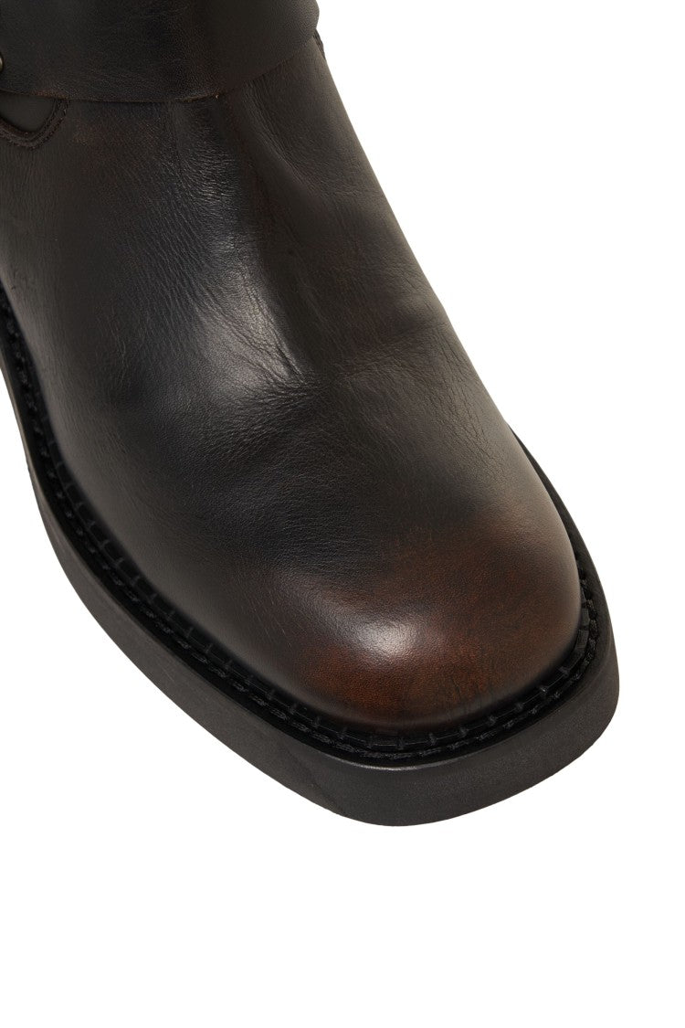 Curiosite Mid-Calf Biker Boots With Buckle Straps