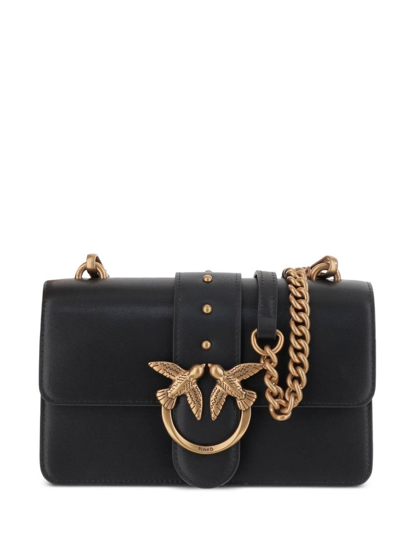 Pinko Structured Black Shoulder Bag With Gold-Tone Chain Strap
