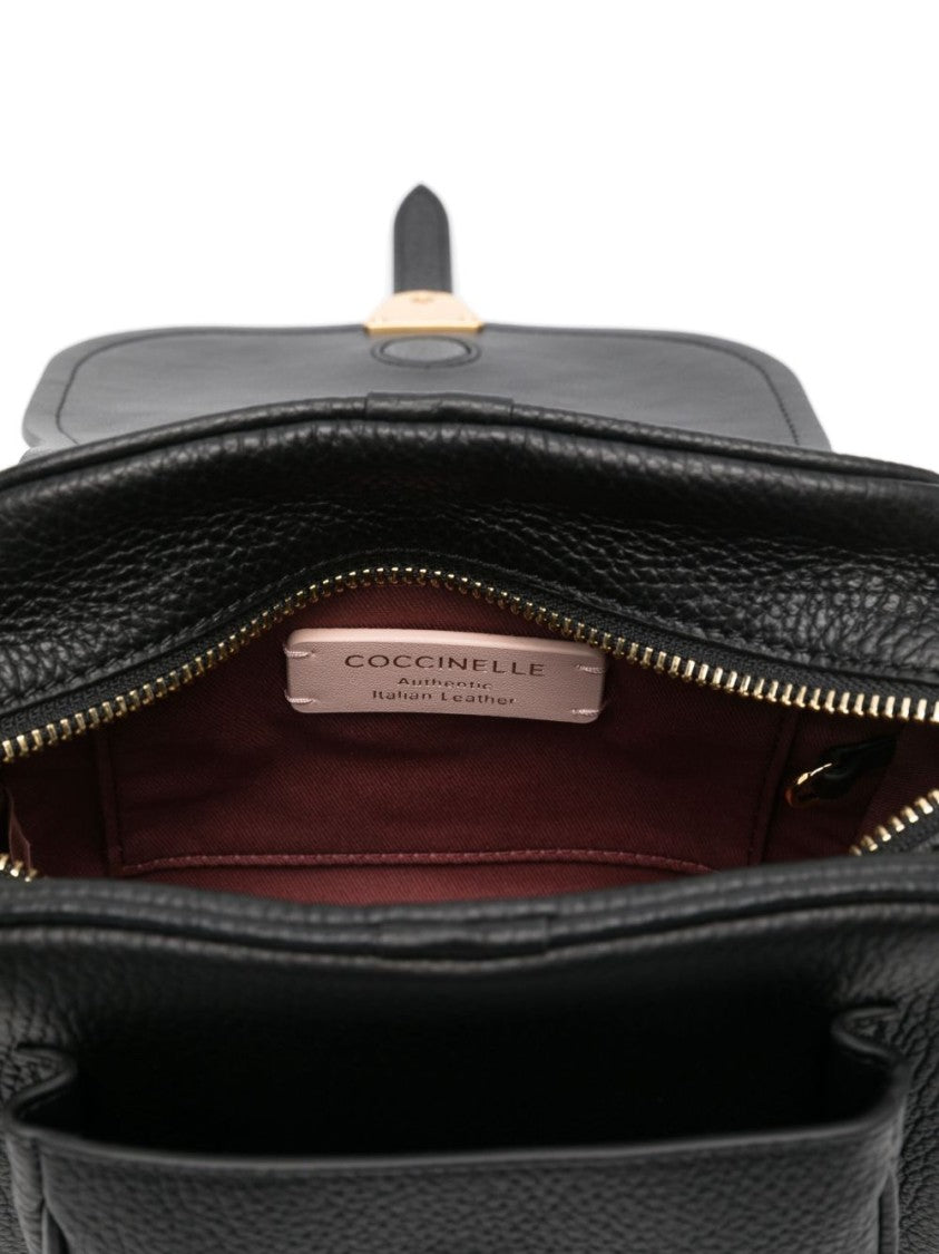 Coccinelle Structured Textured Shoulder Bag With Magnetic Flap Closure