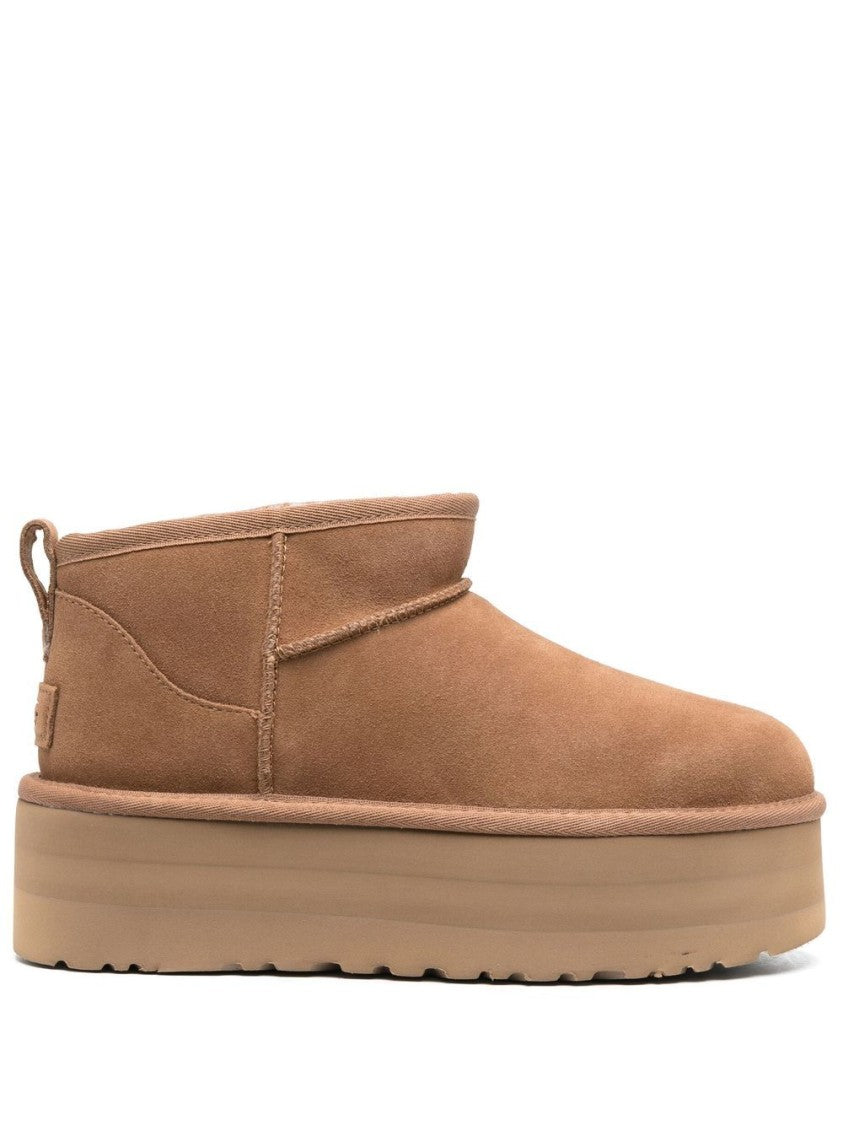 Ugg Round Toe Brown Calf Leather Ankle Boots