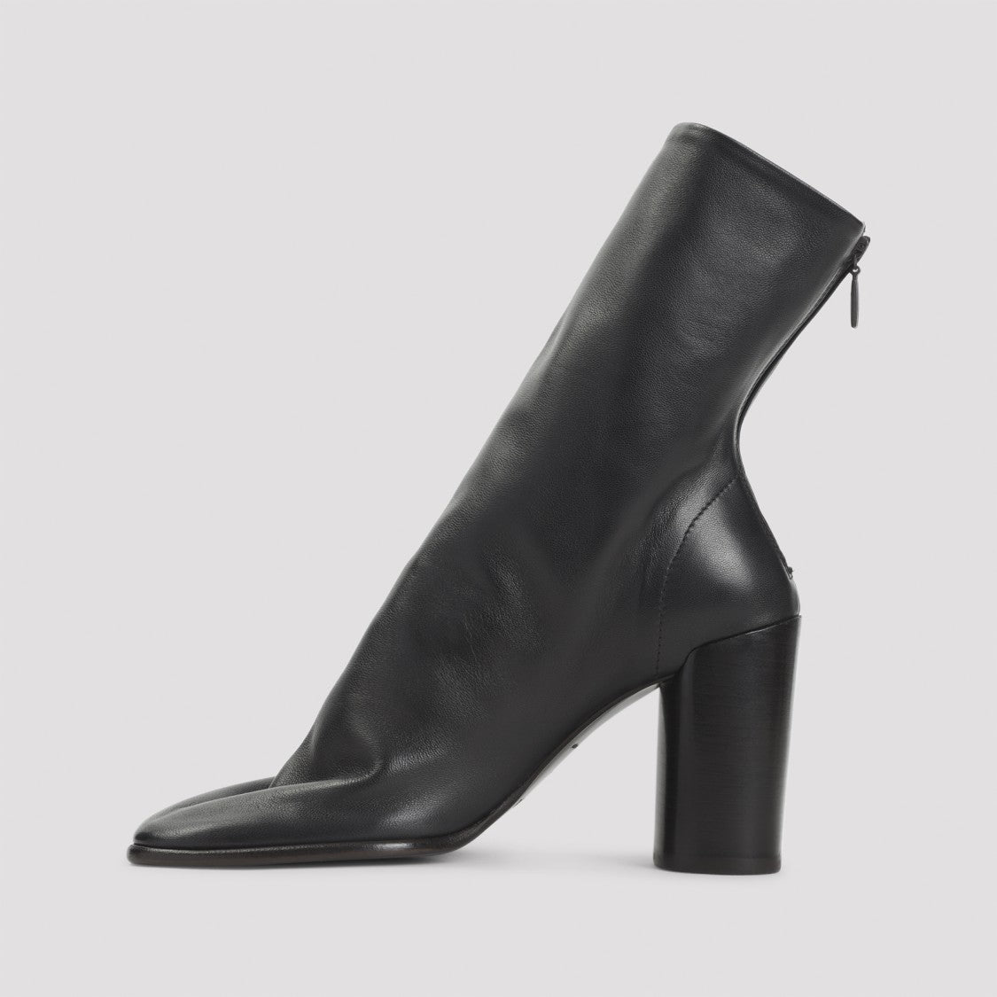 Lemaire Mid-Calf Black Lamb Leather Boots With Block Heel