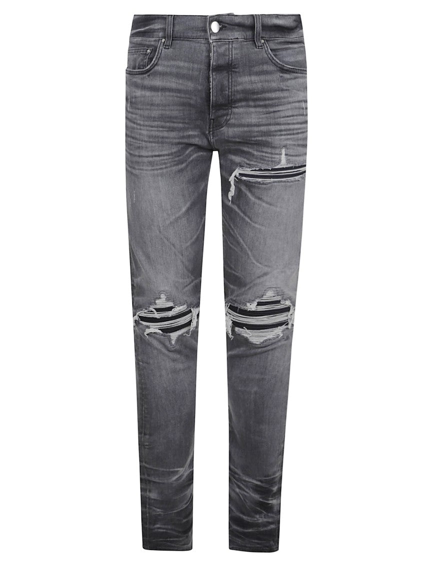Amiri Distressed Grey Denim Jeans With Ripped Details