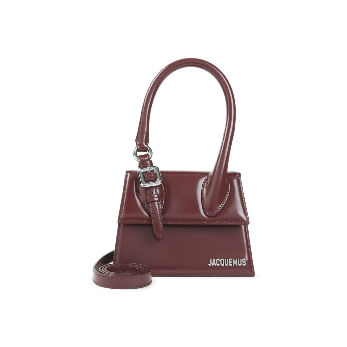 Jacquemus Structured Burgundy Leather Handbag With Gold-Tone Hardware