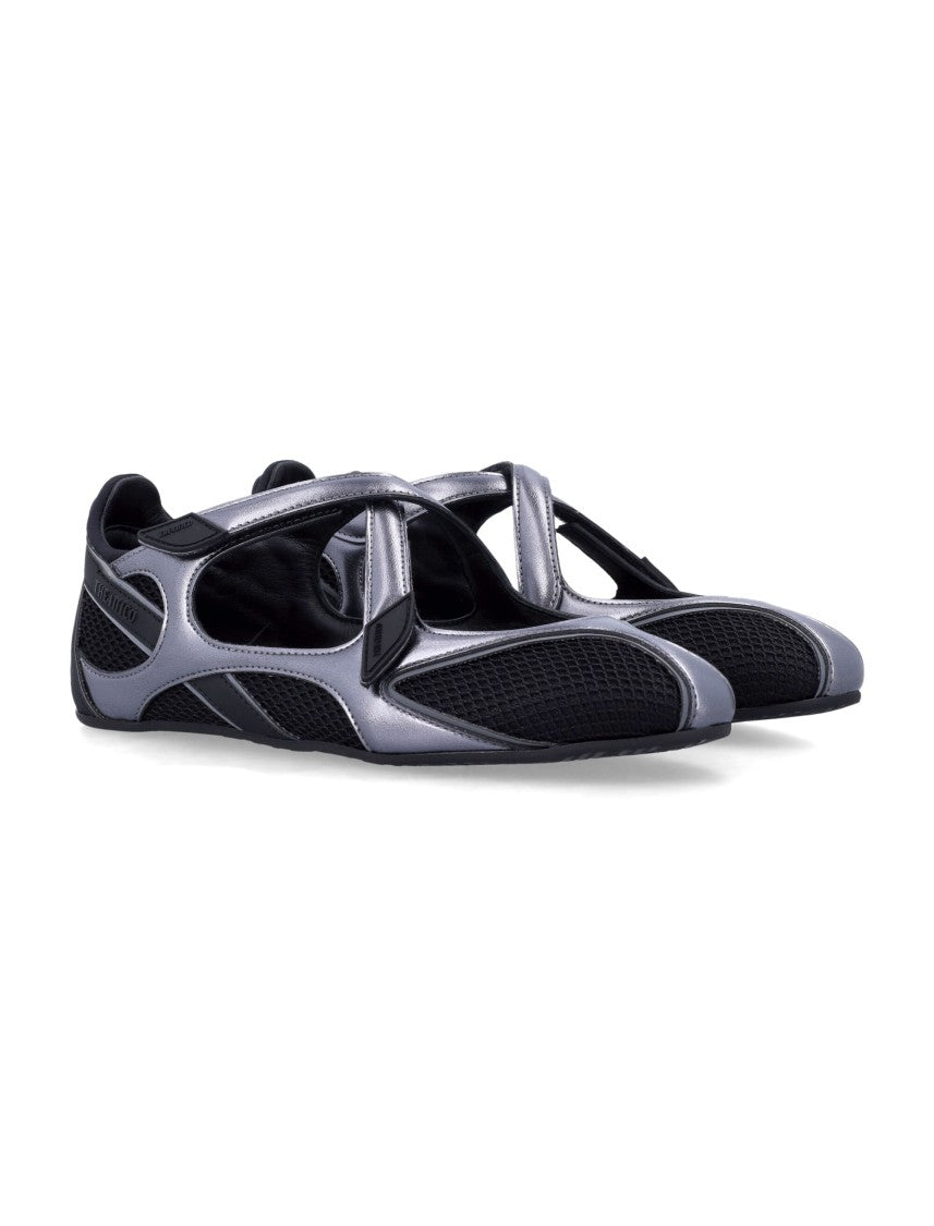 The Attico Futuristic Minimalist Black Flats With Metallic Overlays