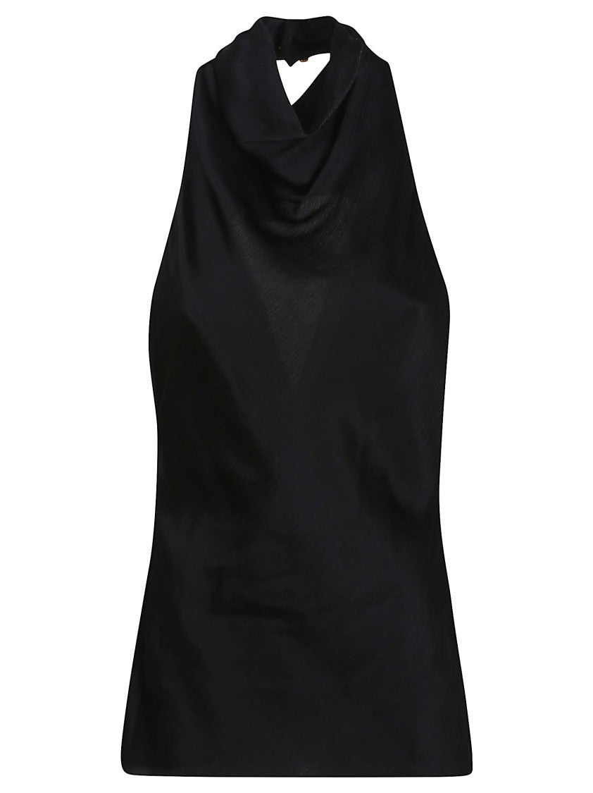 Balmain Crépon-Effect Satin Top With High Neck