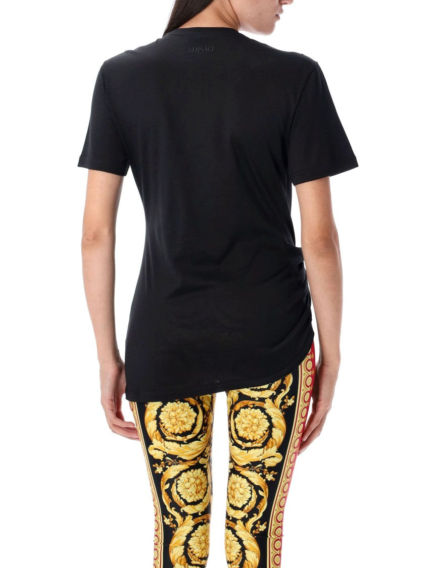 Versace Black T-Shirt With Gold Safety Pin Detail