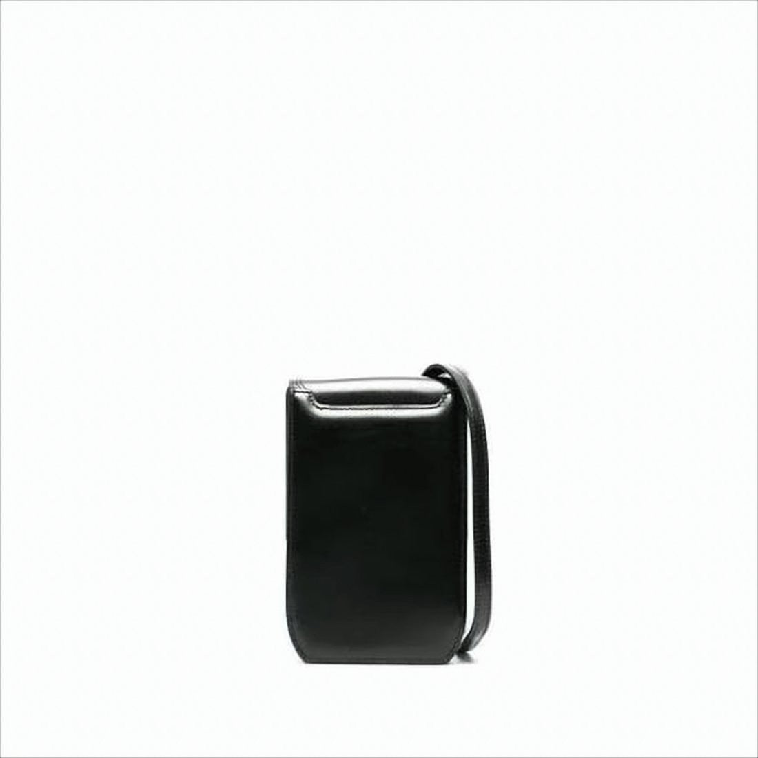Lemaire Structured Black Leather Shoulder Bag With Flap Closure
