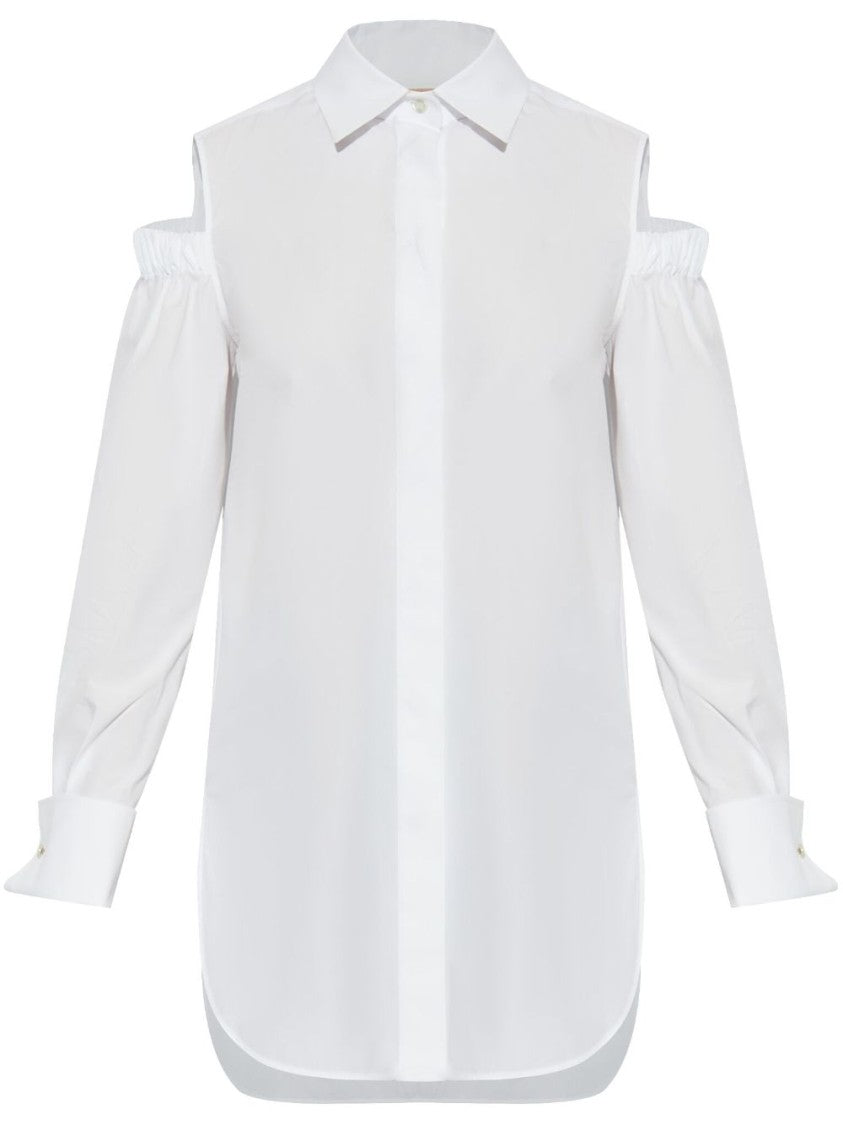 Max Mara Cold-Shoulder White Shirt With Gathered Sleeves