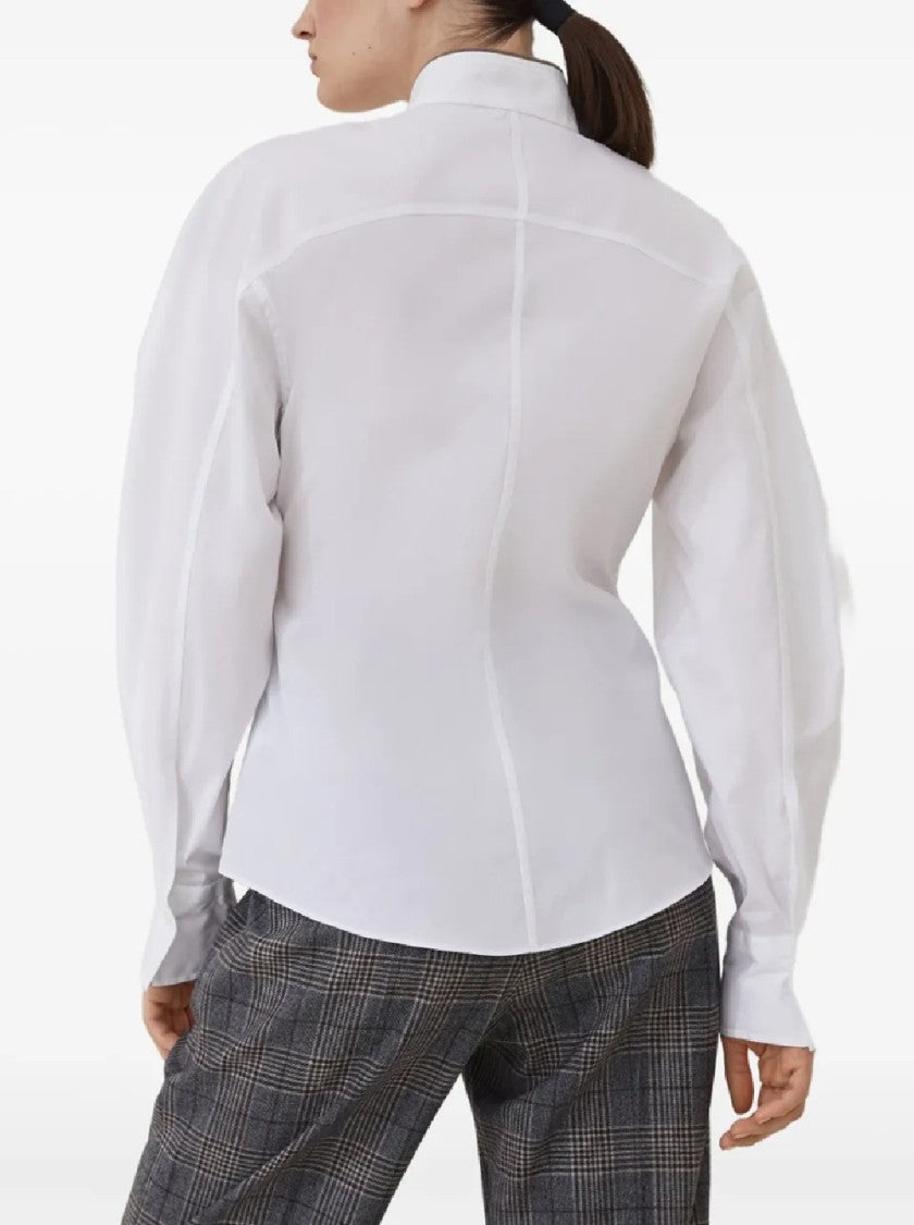 Brunello Cucinelli Long-Sleeve White Shirt With Mandarin Collar
