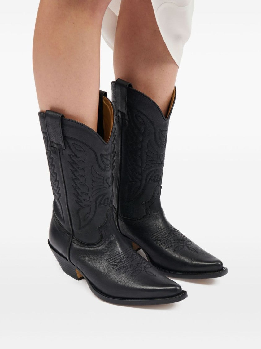 Mm6 By Maison Margiela Pointed Toe Leather Boots With Double Pull-Tabs