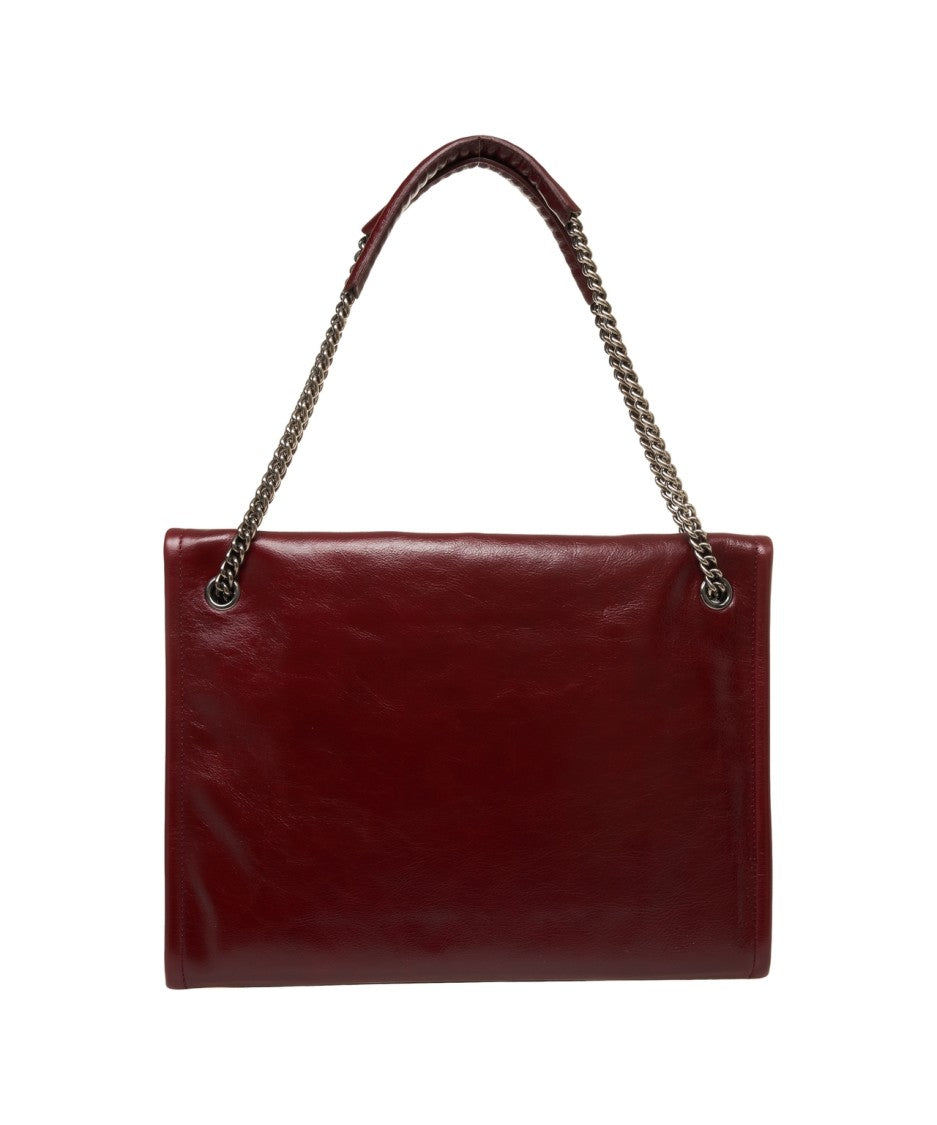 Orciani Burgundy Smooth Leather Shoulder Bag With Chain Straps