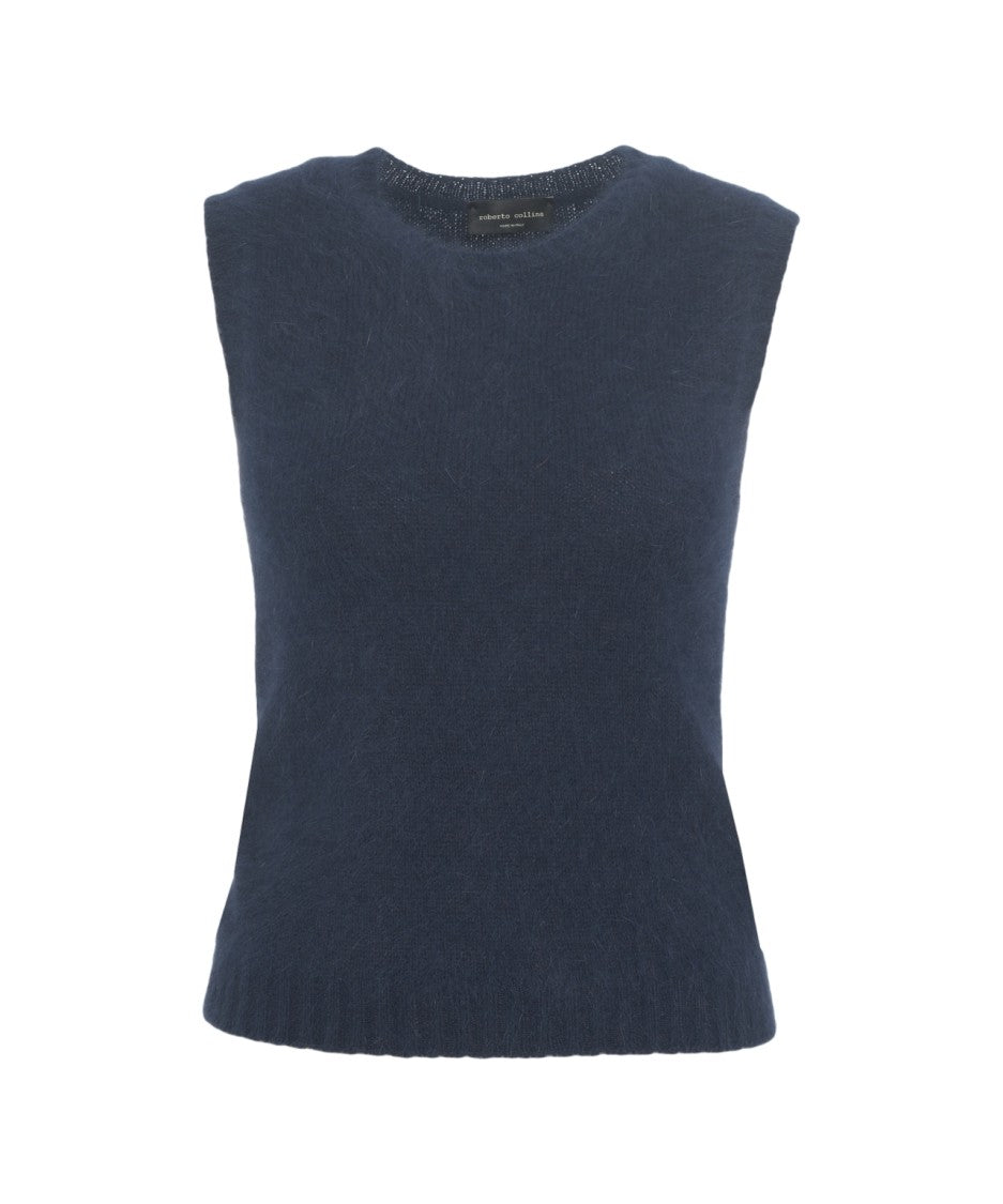 Roberto Collina Sleeveless Angora Blend Top With Classic Round Neckline