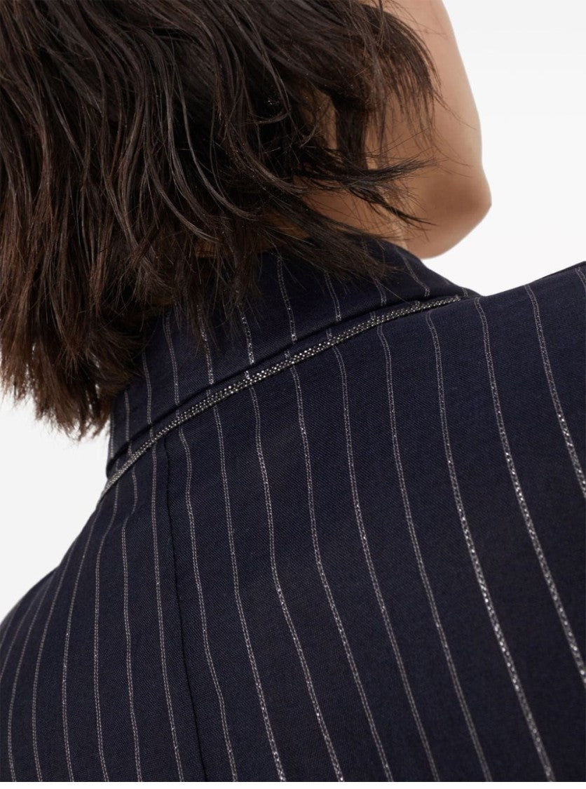 Brunello Cucinelli Navy Pinstripe Blazer