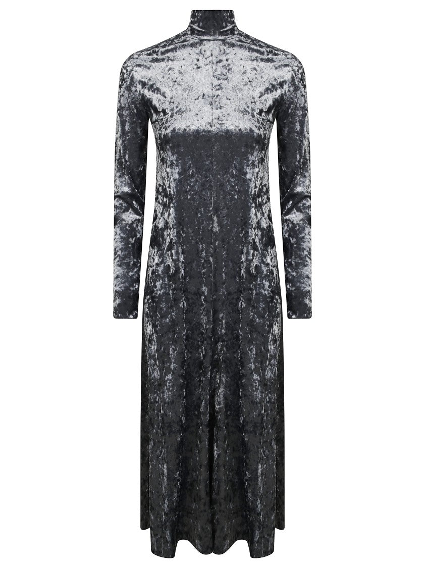 Forte Forte Iridescent Stretch Velvet Long Dress With High Neckline