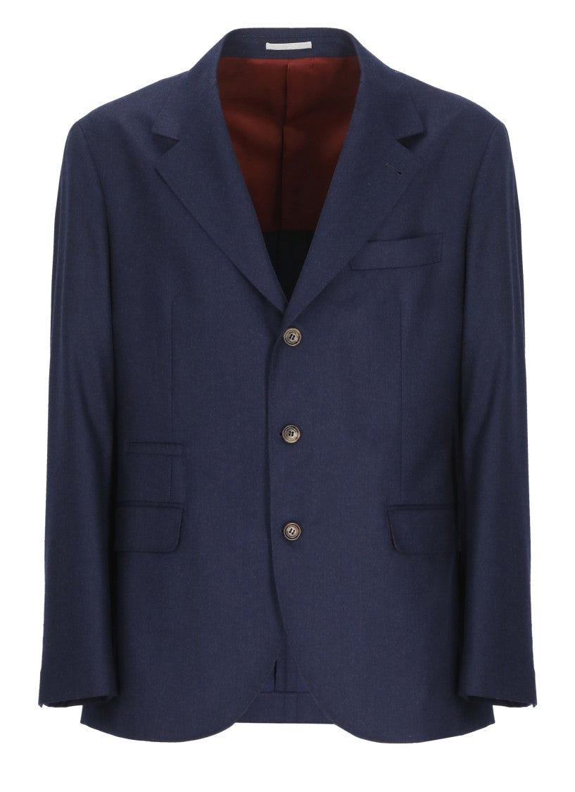 Brunello Cucinelli Structured Blue Wool Jacket With Classic Lapel