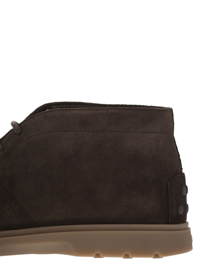 Tod's Rich Suede Ankle Boots With Embossed Monogram
