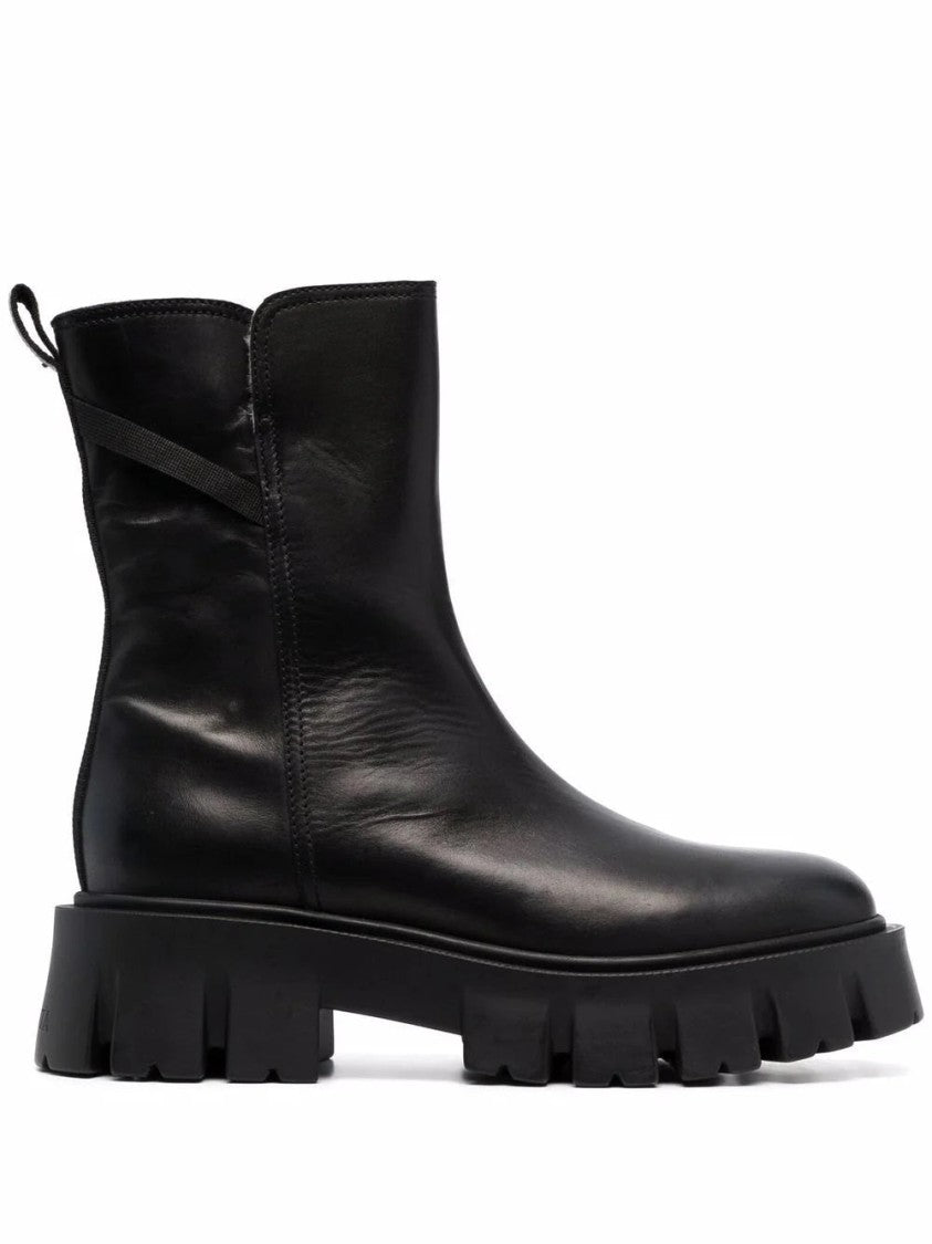 Tops Luxury Sleek Black Leather Ankle Boots With Wool Lining