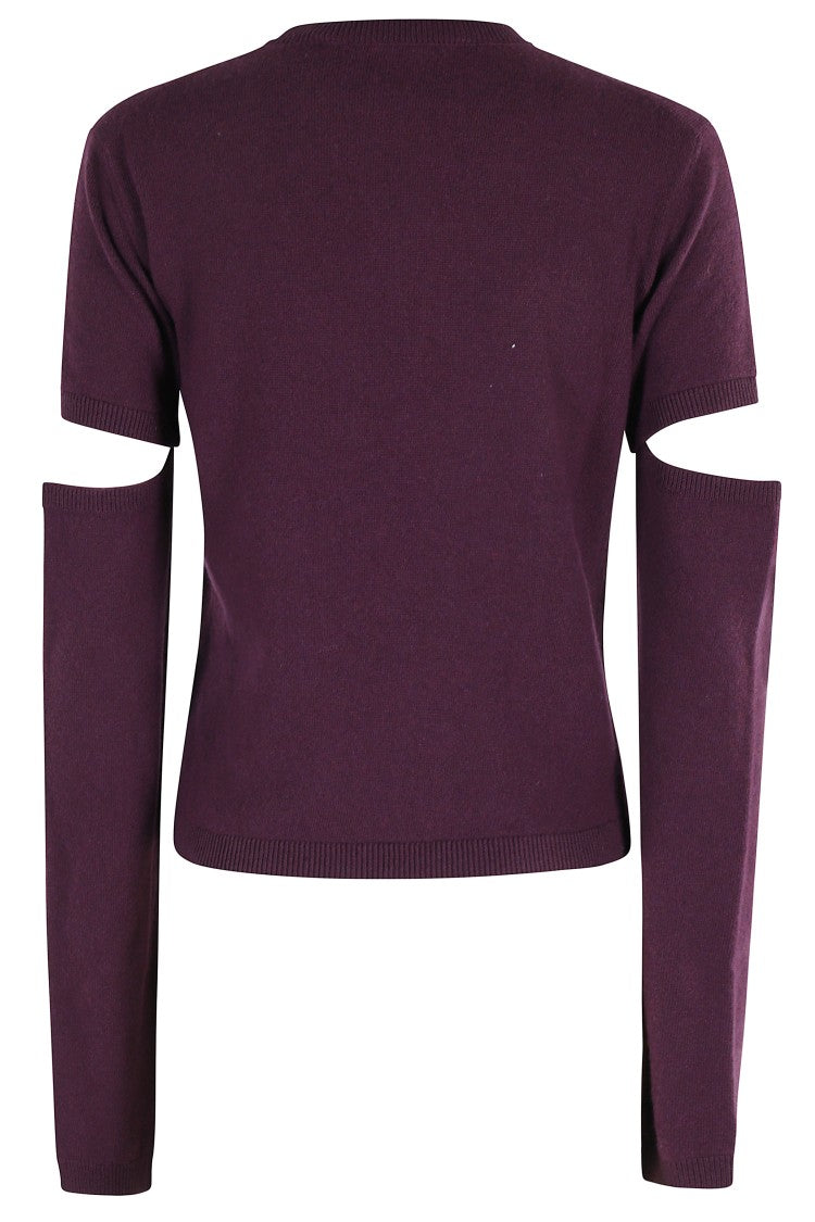 Federica Tosi Eggplant Crew Neck Sweater With Adjustable Sleeve Length