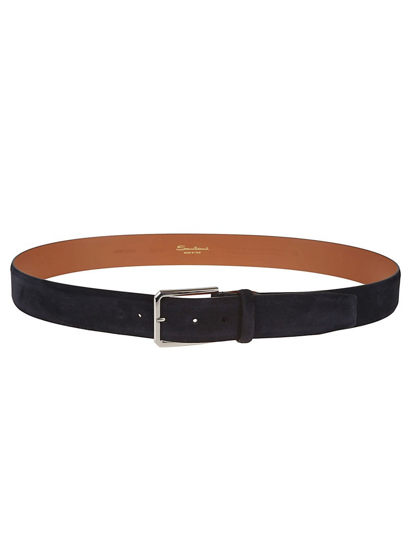 Santoni Soft Suede Belt With Square Metal Buckle