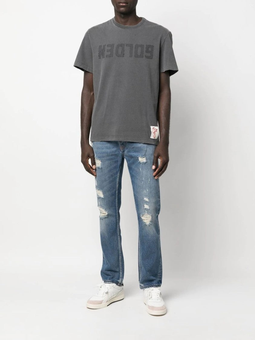 Golden Goose Anthracite Graphic Print T-Shirt With Classic Crew Neckline