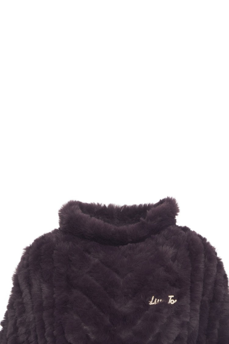 Liu Jo Chevron Pattern Faux Fur Poncho