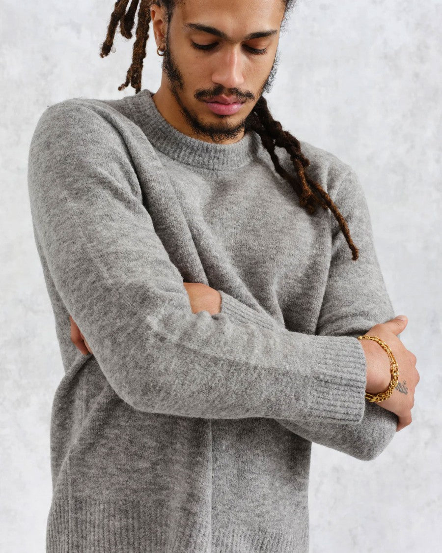 Wax London Soft Grey Marl Midweight Knit Crewneck Sweater