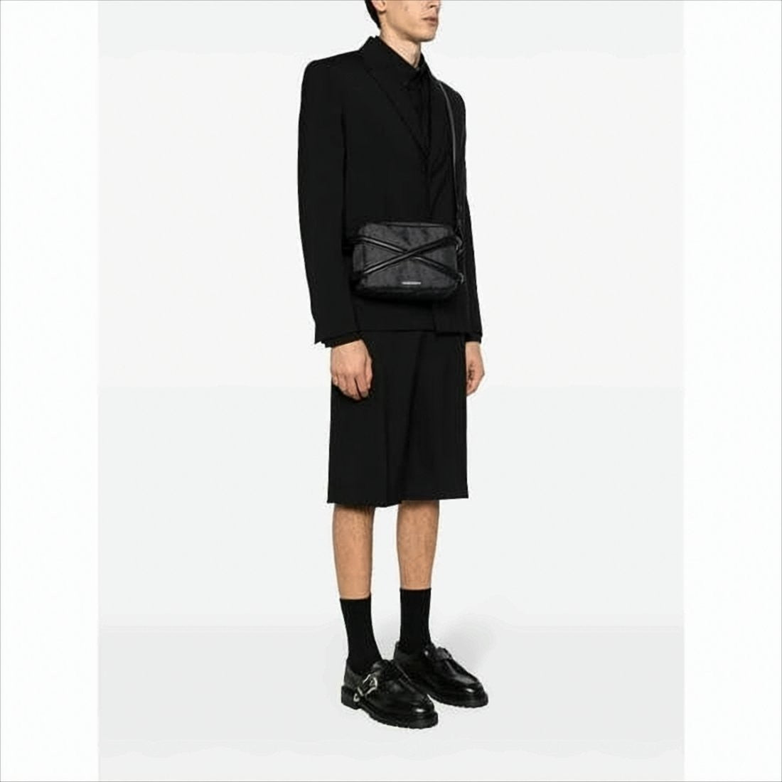 Alexander Mcqueen Rectangular Black Nylon Crossbody Bag With Leather Accents