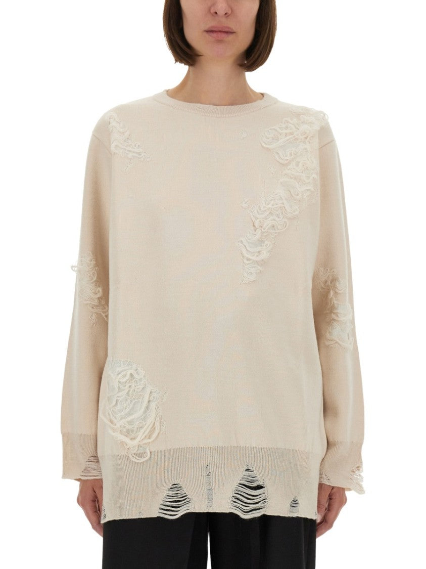 Mm6 By Maison Margiela Oversized Mesh Sweater With Worn Effect Details