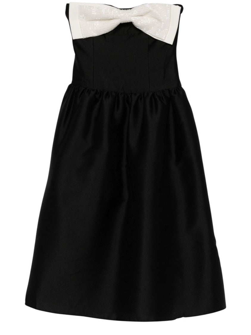 Self-Portrait Taffeta Contrast-Bow Midi Dress