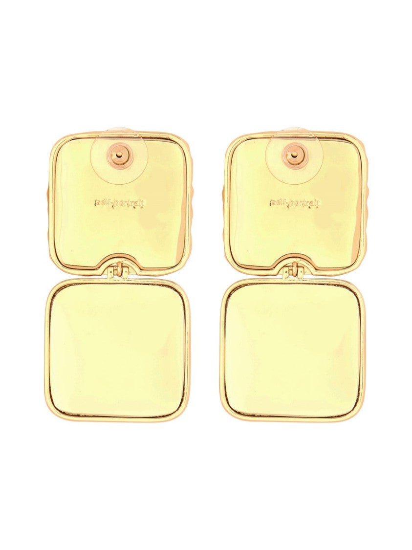 Self-Portrait Geometric Brass Earrings With Faux Pearls