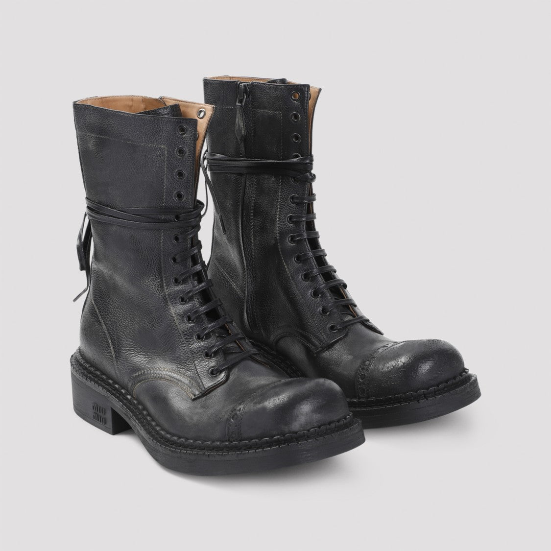Miu Miu High Lace-Up Black Ankle Boots